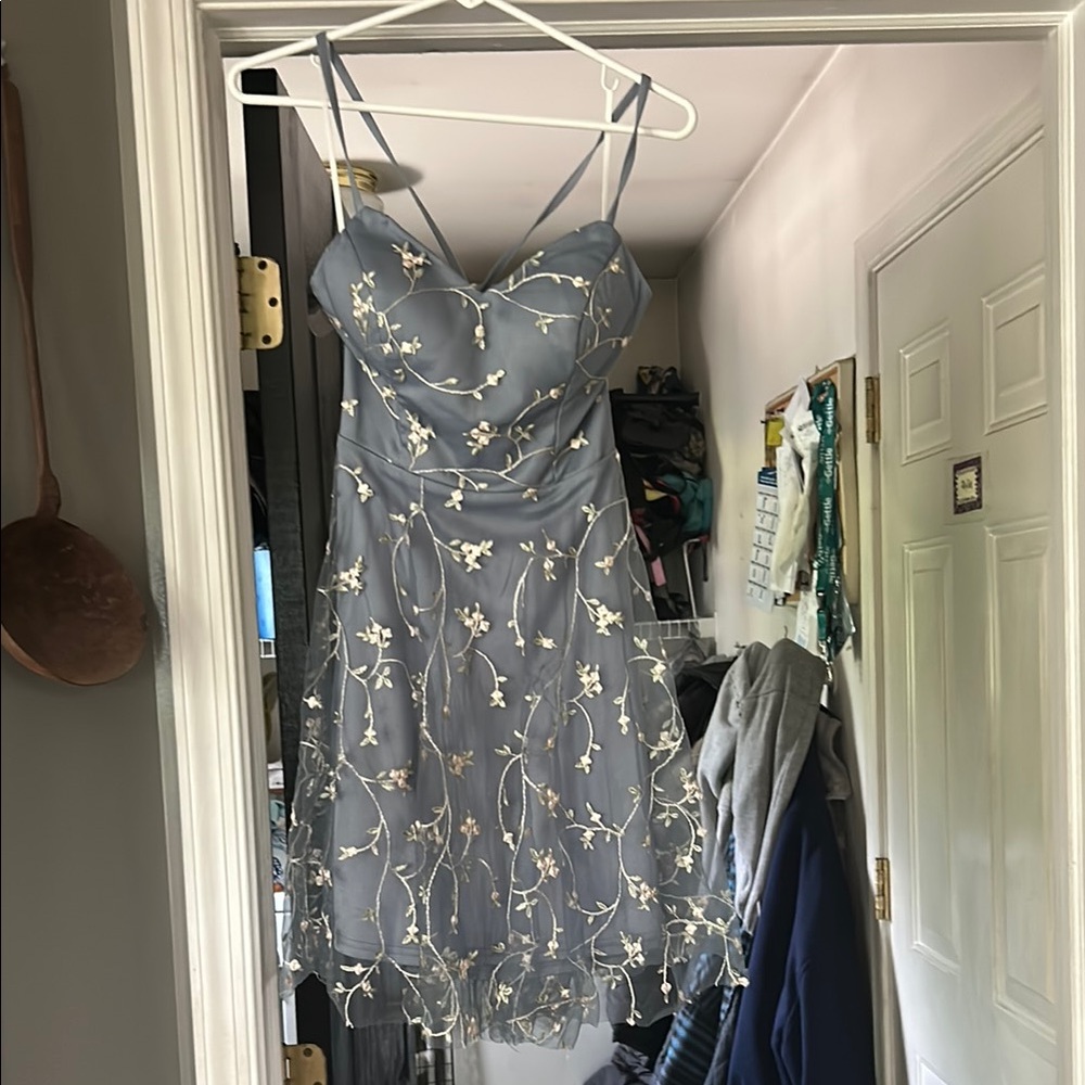 SHEIN Grayish Blue Lace up Back  Mini Dress for Special Occasions